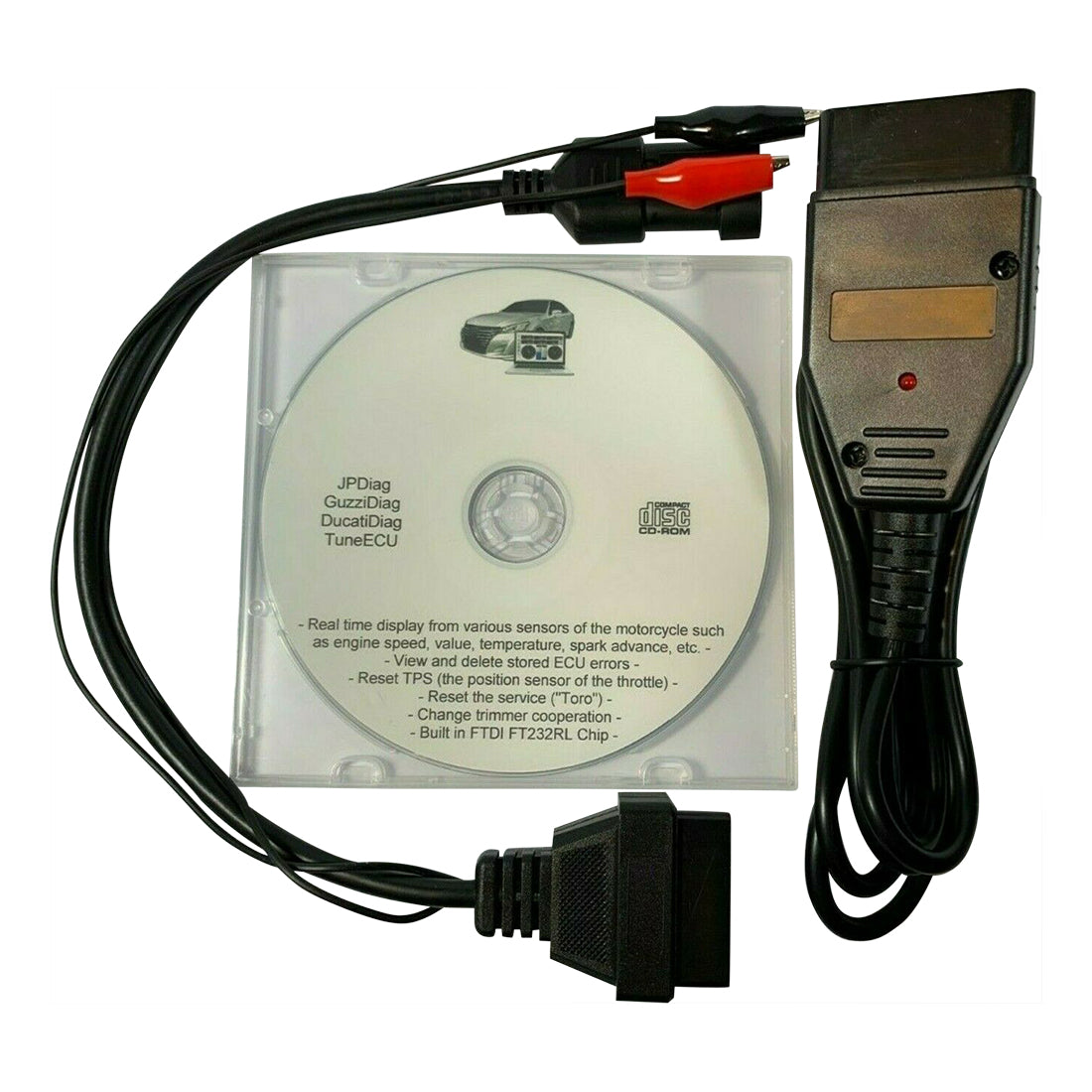 KKL OBD2 USB Cable FTDI FT232RL Chip + 3 Pin Adapter Cable GuzziDiag JPDiag