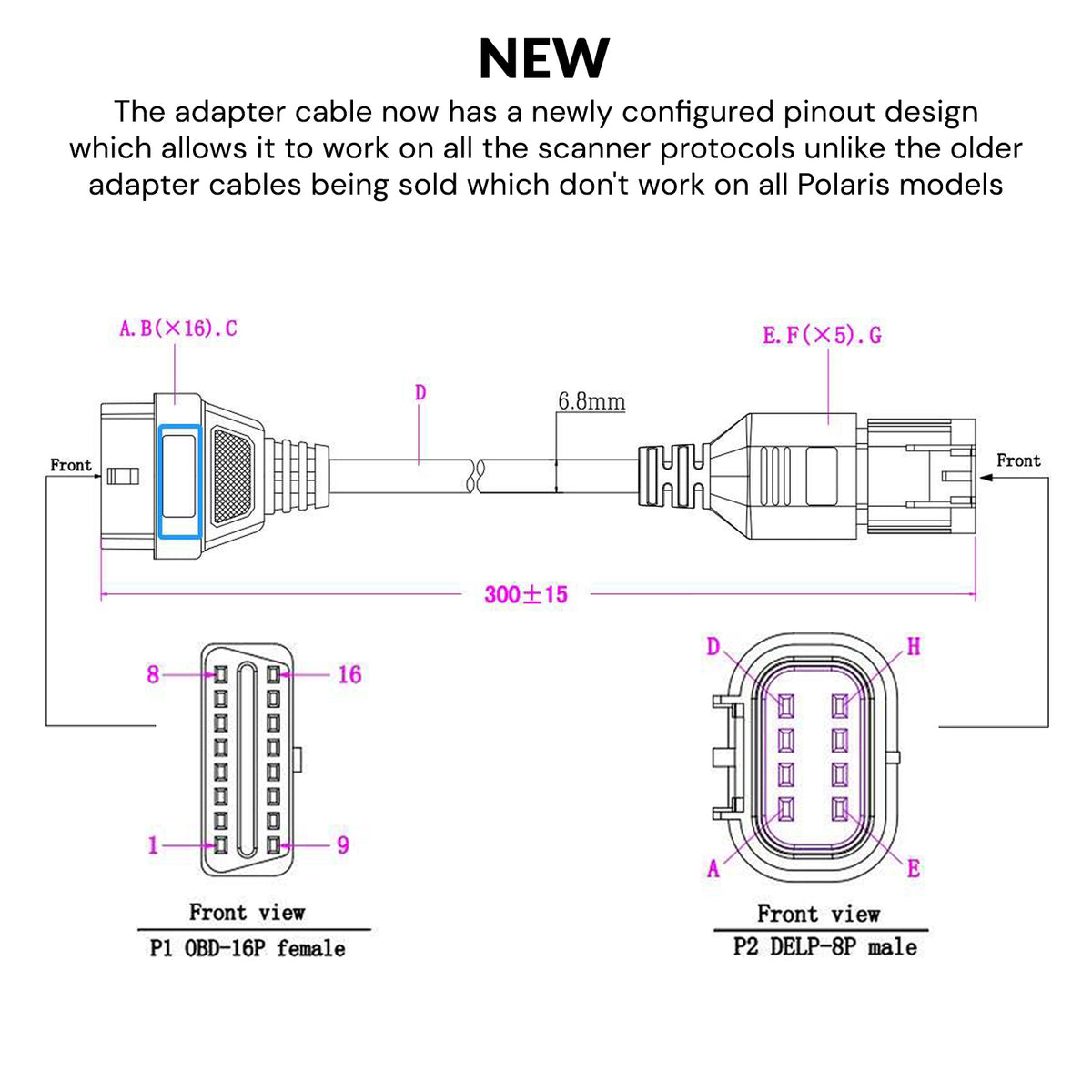OBD2 To 8-Pin Diagnostic Adapter – For Polaris ATV & Slingshot – Scanner Cable