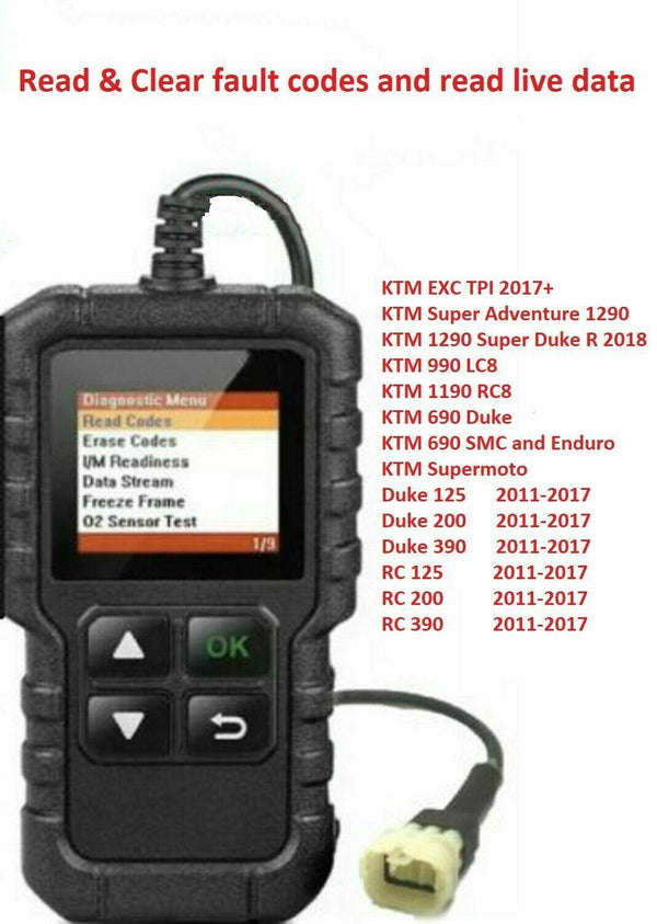 Fault code scanner diagnostic OBD2 tool for KTM DUKE - 690 990 1190 1290 125-390 - OBD247