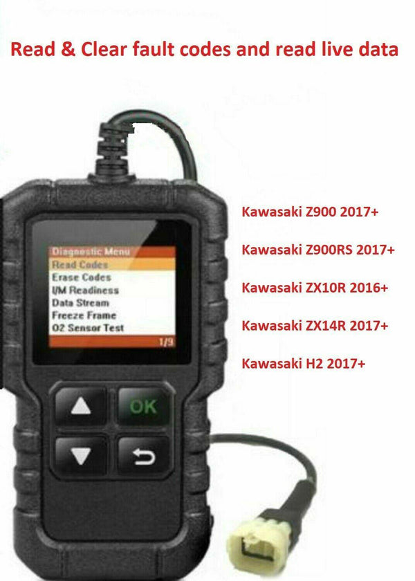 Fault code scanner diagnostic OBD2 tool for Kawasaki Z900 Z900RS ZX10R ZX14R H2 - OBD247